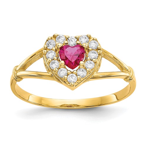 10K Red and White CZ Heart Halo Ring