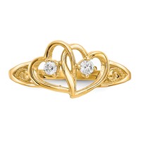 10K Yellow Gold Double Heart CZ Ring view 5