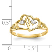 10K Yellow Gold Double Heart CZ Ring view 3
