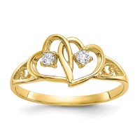 10K Yellow Gold Double Heart CZ Ring view 1
