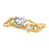 10K and White Rhodium Double Heart CZ Ring view 5