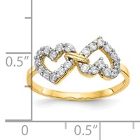 10K Yellow Gold Double Heart CZ Ring view 3
