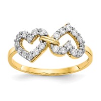 10K Yellow Gold Double Heart CZ Ring view 1