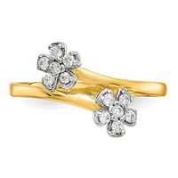 10K Yellow Gold Double Flower CZ Bypass Ring view 5