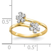 10K Yellow Gold Double Flower CZ Bypass Ring view 3