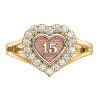10K Two-tone Ring with White Rhodium 15 Heart CZ Halo view 5
