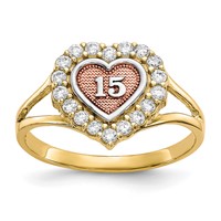 10K Two-tone Ring with White Rhodium 15 Heart CZ Halo view 1