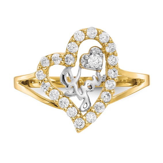 10K w/White Rhodium I LOVE YOU  CZ Heart Ring