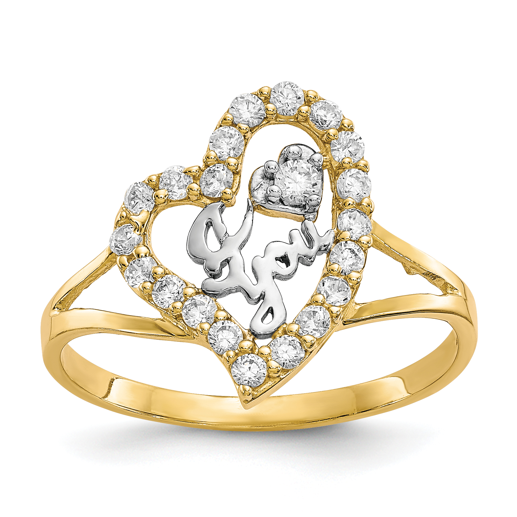10K w/White Rhodium I LOVE YOU  CZ Heart Ring (10C1223)