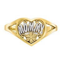 10K and White Rhodium Mommy Ring with Flower Heart view 5
