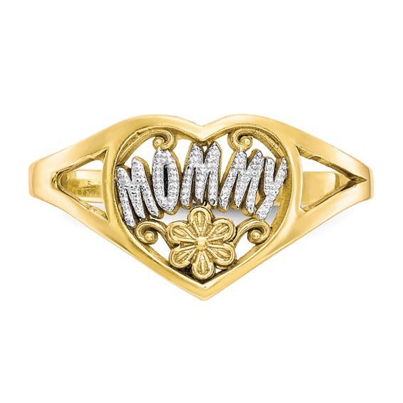 10K w/Rhodium Mommy Heart Ring