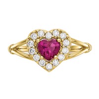 10K Red and White CZ Heart Halo Ring view 5