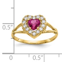 10K Red and White CZ Heart Halo Ring view 3