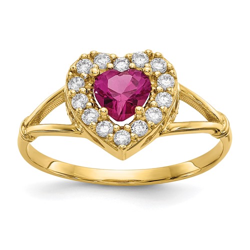 10K Red and White CZ Heart Halo Ring