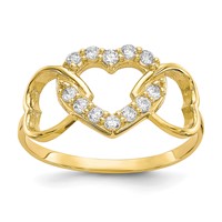 10K Yellow Gold CZ Three Heart Ring view 1