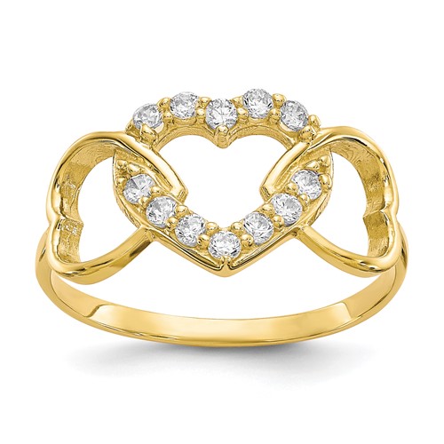 10K Yellow Gold CZ Three Heart Ring
