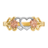 10K Two-Tone and White Rhodium Double Heart and Flowers Ring view 5