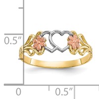 10K Two-Tone and White Rhodium Double Heart and Flowers Ring view 3