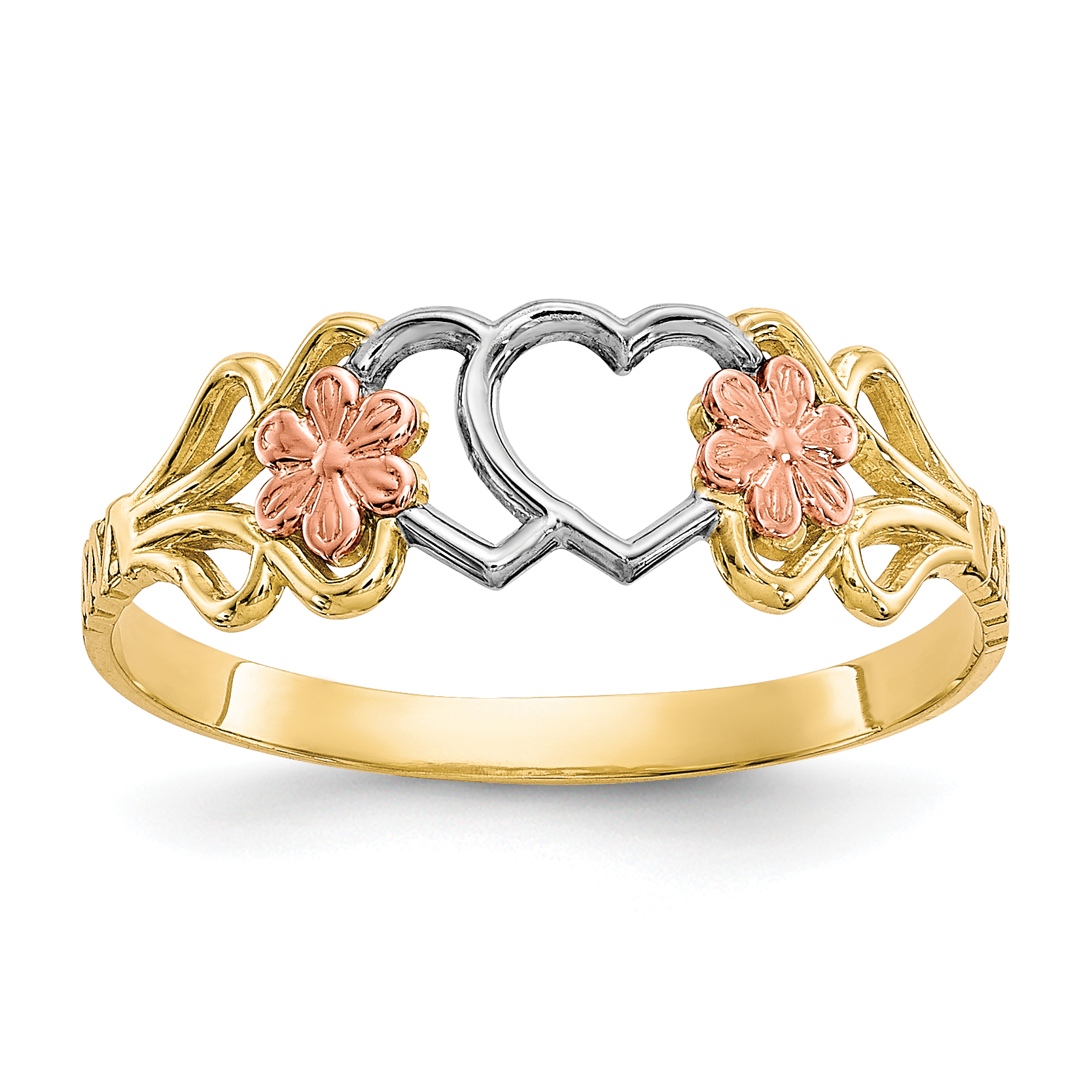 10K Two-Tone w/White Rhodium Double Heart Ring (10C1239)