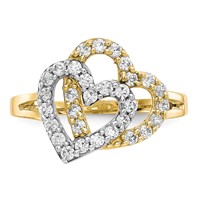 10K and White Rhodium Double Heart CZ Ring view 5