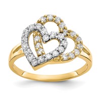10K and White Rhodium Double Heart CZ Ring view 1