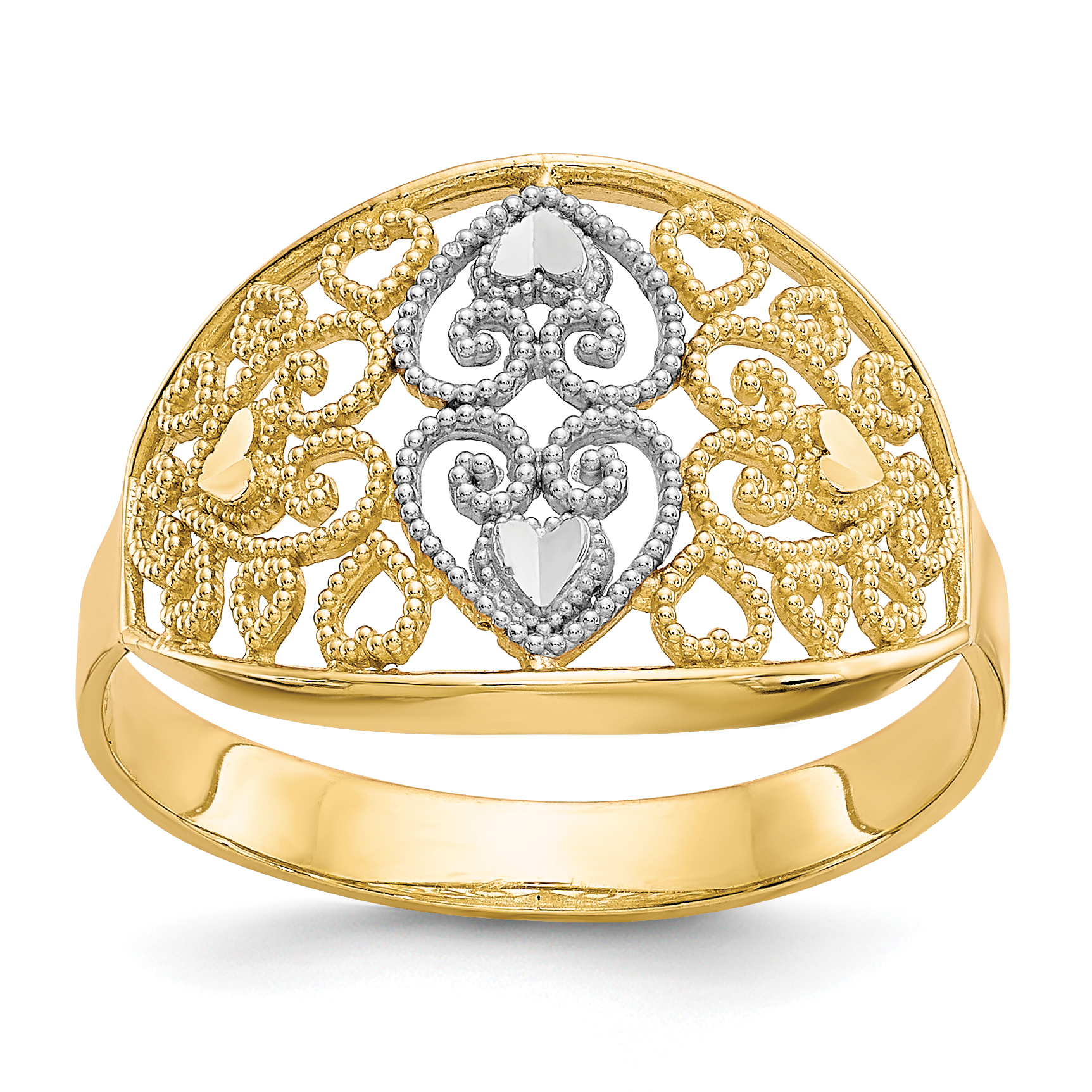 10K w/Rhodium Filigree Heart Ring (10C1258)