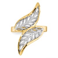 10K and White Rhodium Diamond-Cut Filigree Leaves Bypass Ring view 5