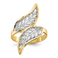 10K and White Rhodium Diamond-Cut Filigree Leaves Bypass Ring view 1