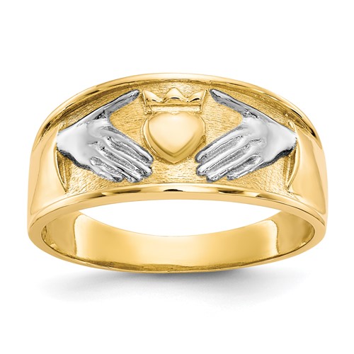 10K and White Rhodium Mens Claddagh Band
