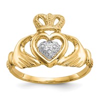 10K and White Rhodium Ladies Claddagh Ring view 1