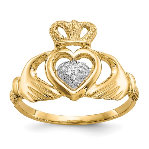 10K and White Rhodium Ladies Claddagh Ring