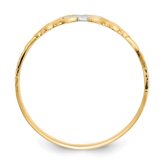 10k & Rhodium Polished Cross Ring