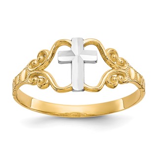 10k & Rhodium Polished Cross Ring