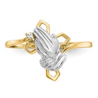 10K and White Rhodium Praying Hands CZ Ring with Cross view 5