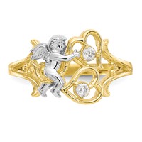 10K and White Rhodium CZ Angel Ring with Hearts view 5