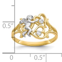 10K and White Rhodium CZ Angel Ring with Hearts view 3