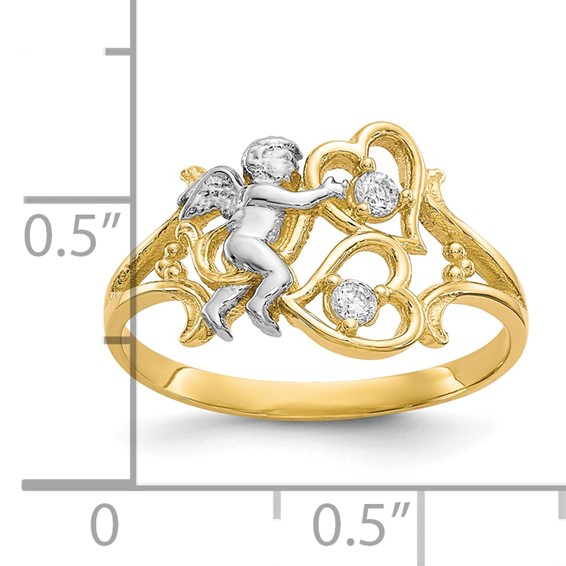 10k & Rhodium CZ Angel w/Hearts Ring