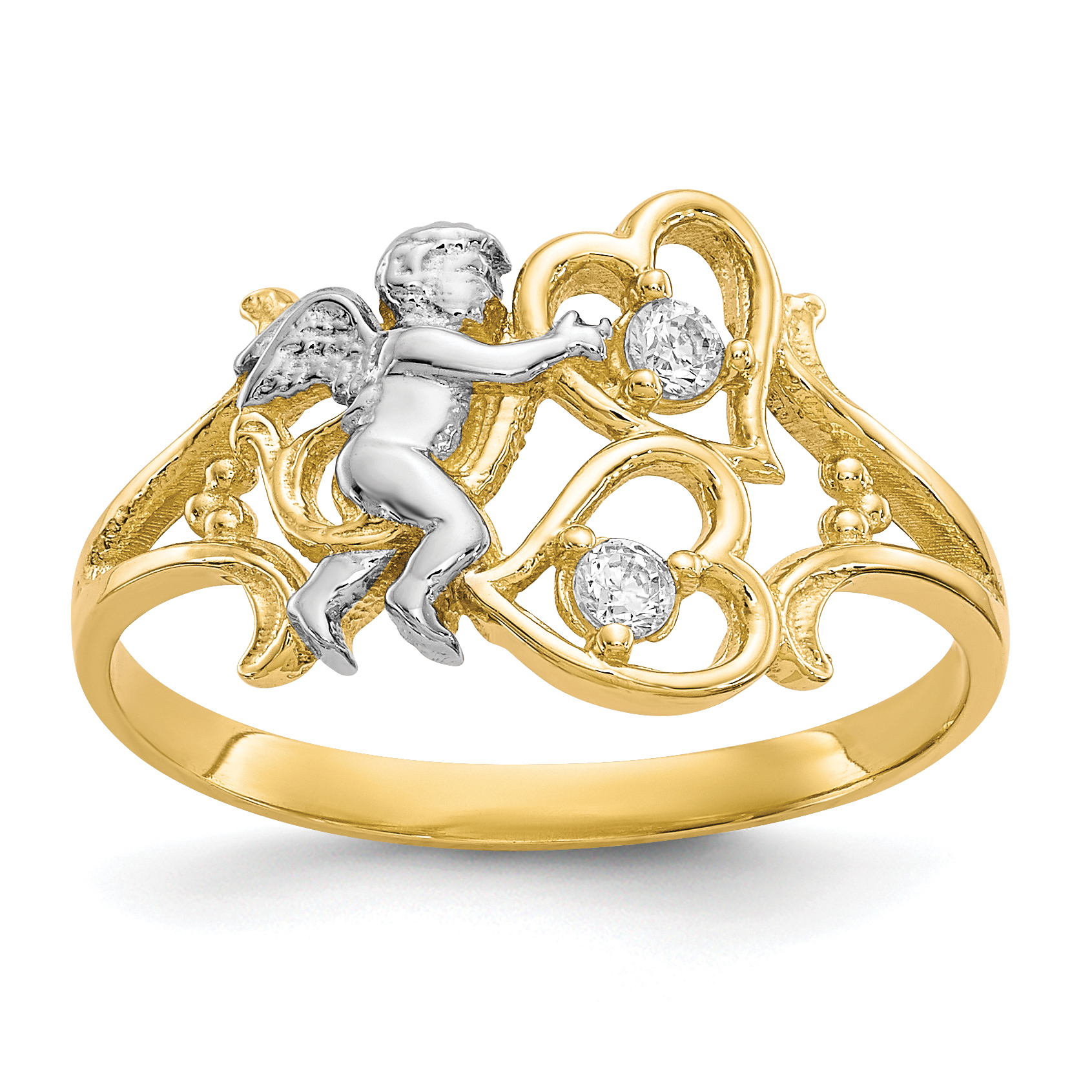 10k & Rhodium CZ Angel w/Hearts Ring (10C1285)