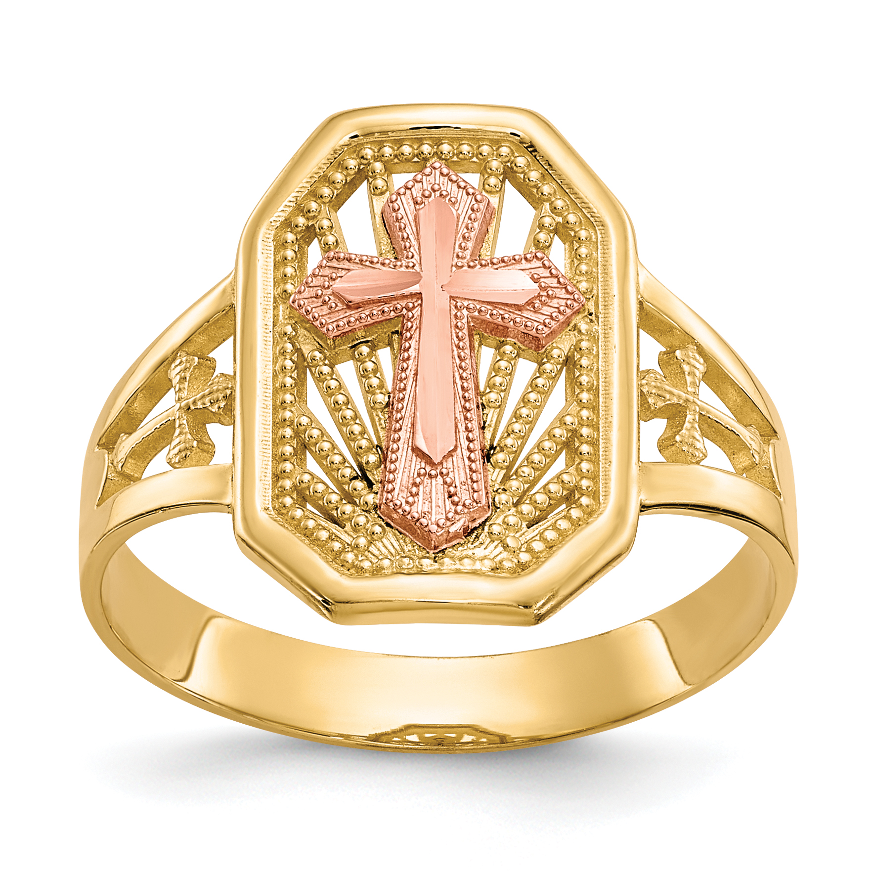 10k Two-tone Filigree Cross Ring (10C1289)
