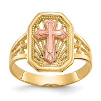 10K Two-tone Filigree Cross Ring view 1