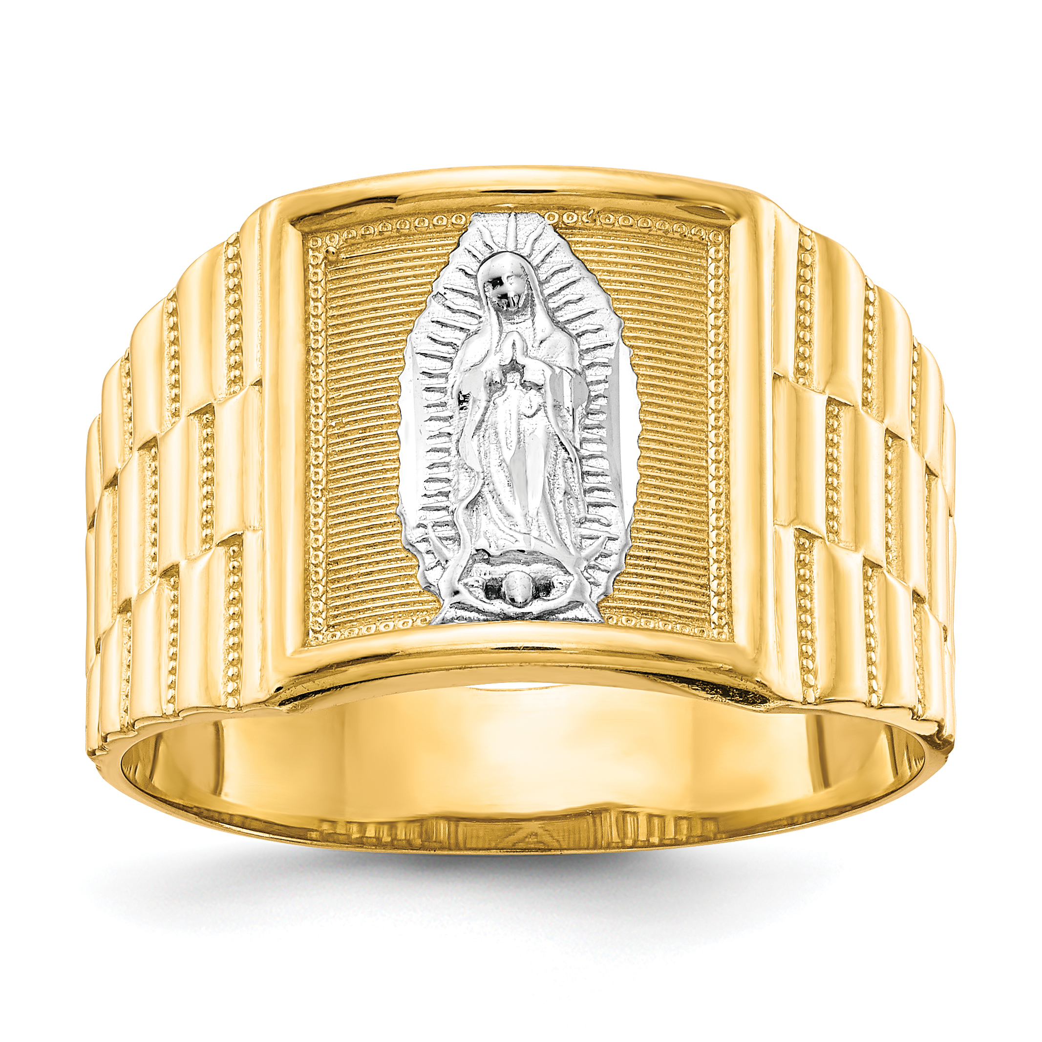 10k & Rhodium Men's Our Lady of Guadalupe Ring 10C1294