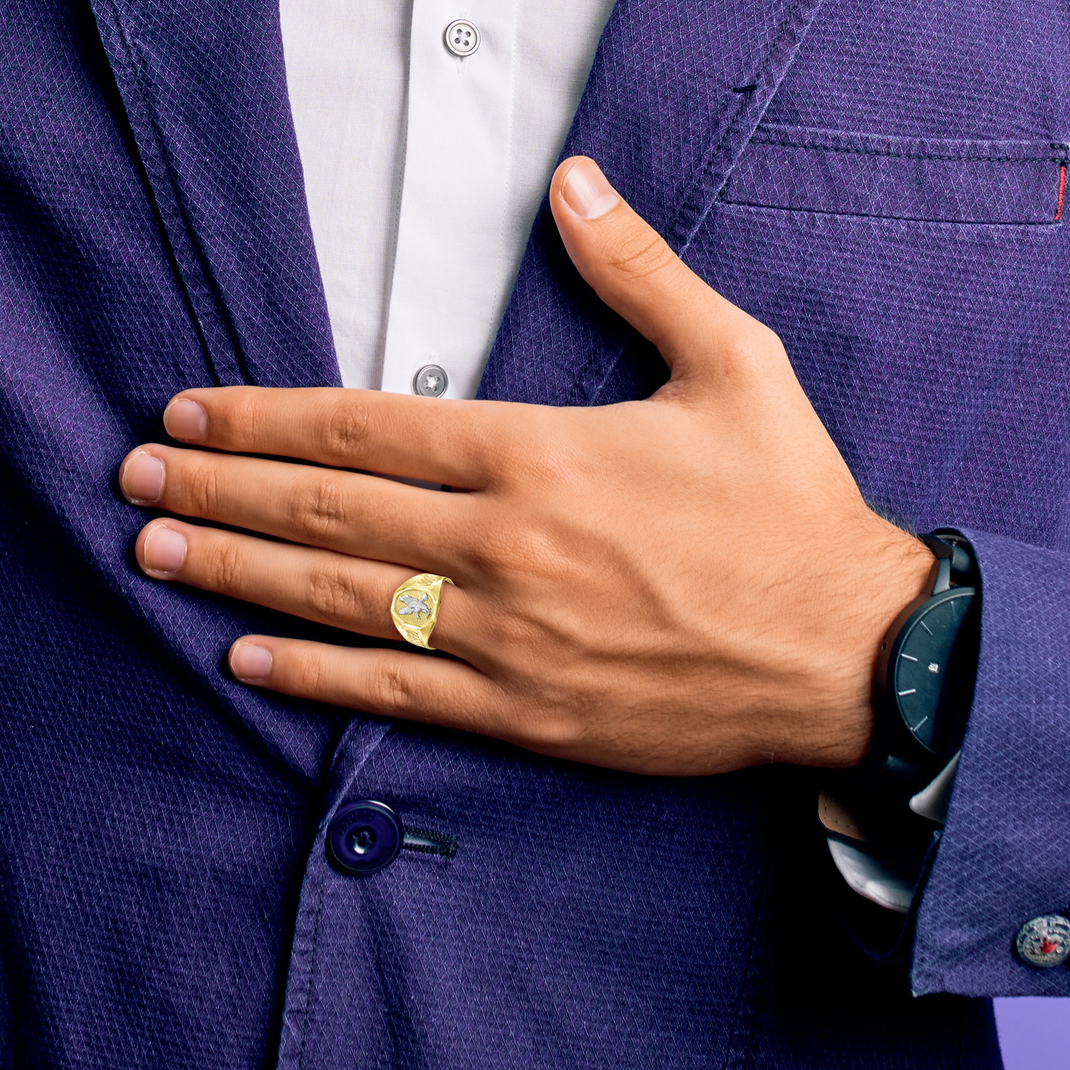 10k & Rhodium Men's Eagle Ring 10C1301 - Picture 6 of 6