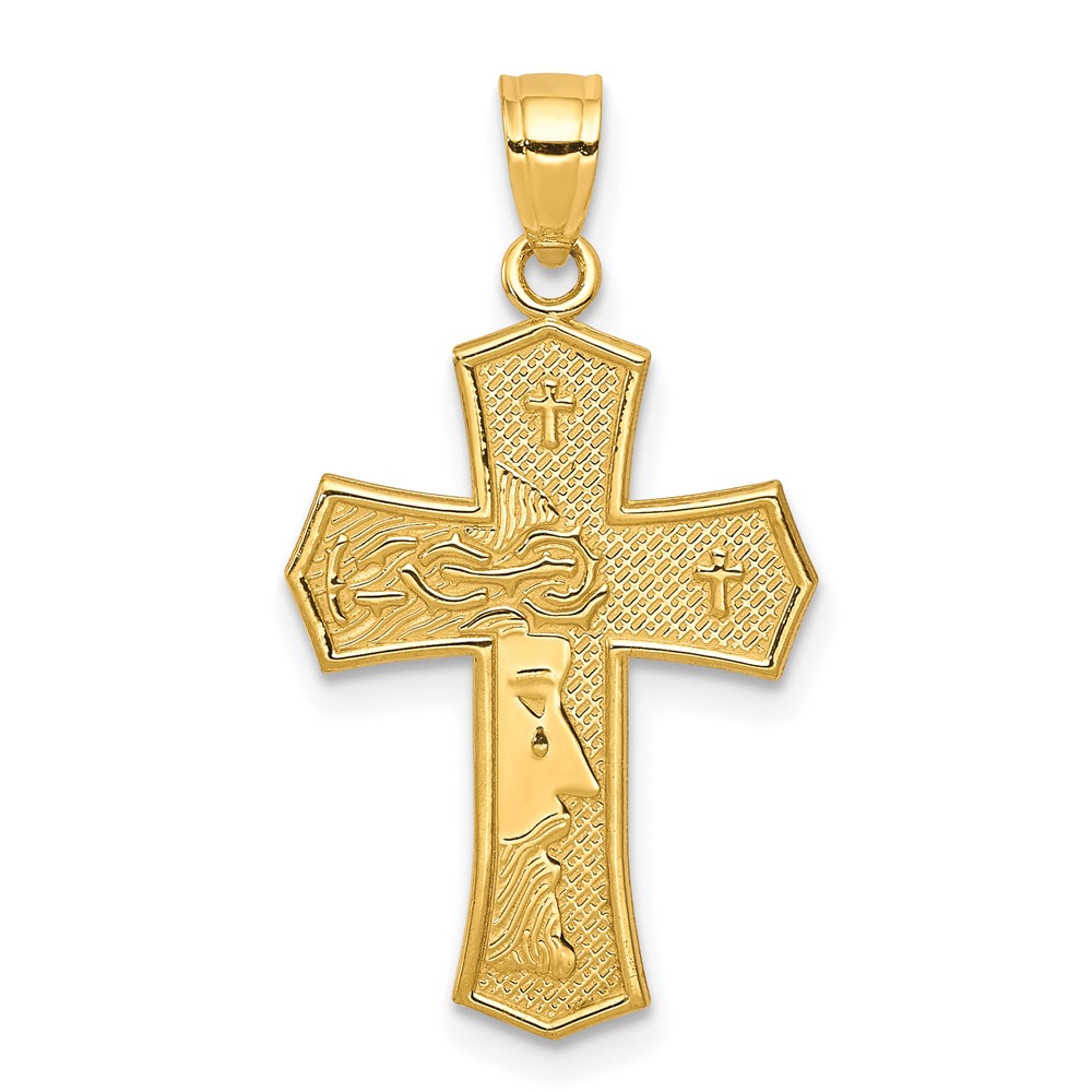 10K Yellow Gold Passion Cross Pendant with Jesus Face Reversible