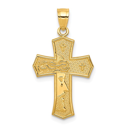 10K Yellow Gold Passion Cross Pendant with Jesus Face Reversible