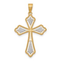 10K and White Rhodium Diamond-Cut Cross Pendant view 3