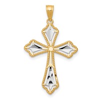 10K and White Rhodium Diamond-Cut Cross Pendant view 1