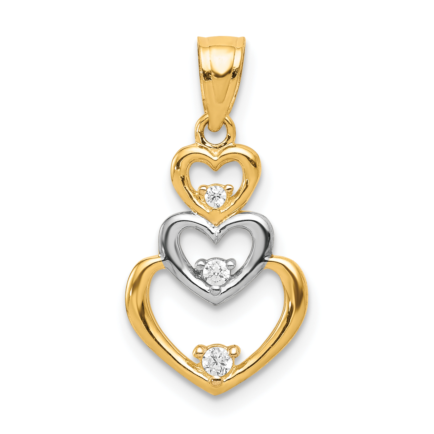 10K w/Rhodium CZ 3-Heart Pendant (10C1326)