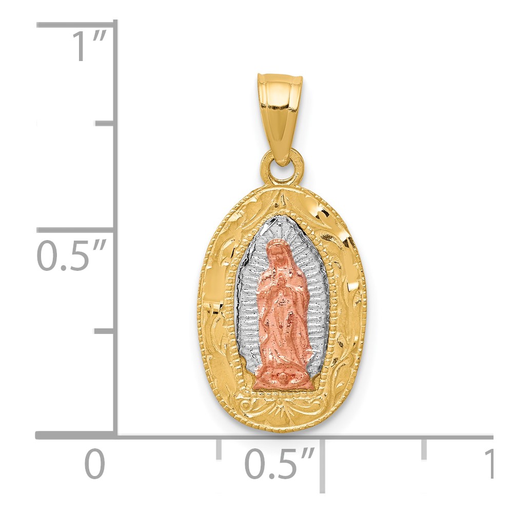 10K Two-Tone White Rhodium Lady Of Guadalupe Oval Pendant (10C1334)