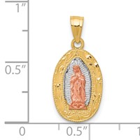 10K Two-Tone and White Rhodium Oval Our Lady of Guadalupe Pendant view 3