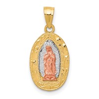 10K Two-Tone and White Rhodium Oval Our Lady of Guadalupe Pendant view 1